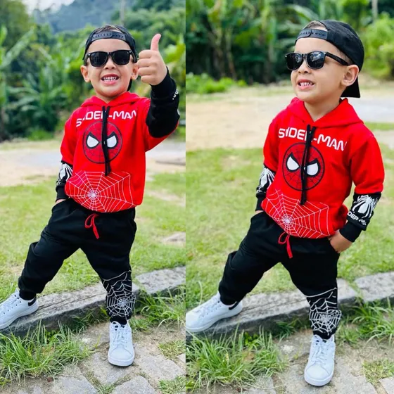 Conjunto Abrigo De Frio Temático Homem Aranha Casaco E Calça