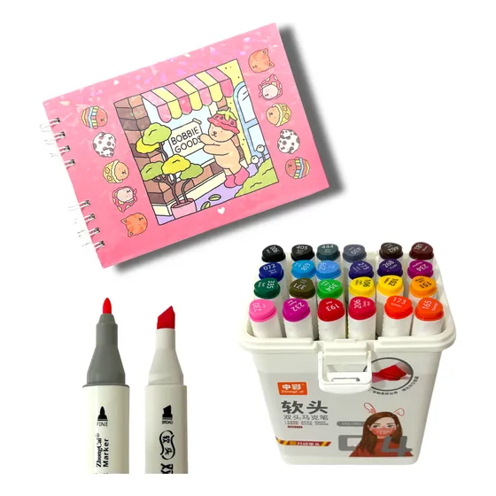 Maleta De Canetinhas 24 Cores + Livro De Colorir Ursinhos