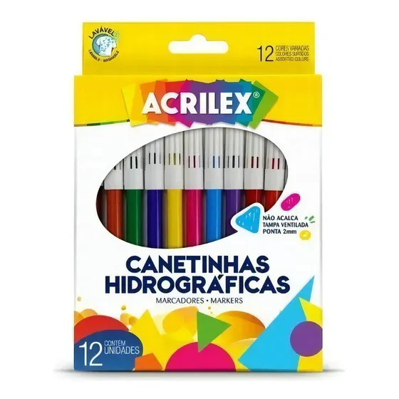 Bolígrafo hidrográfico lavable Acrilex de 12 colores