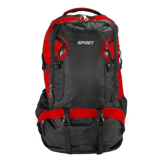 Mochila Mochilero Trekking Spinit Starter 45lts Reforzada Color Rojo - Negro Diseño De La Tela Liso