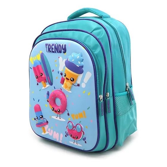 Mochila Infantil Colorida Y Divertida Trendy Bolsillo 3d Color Celeste Diseño De La Tela Lisa
