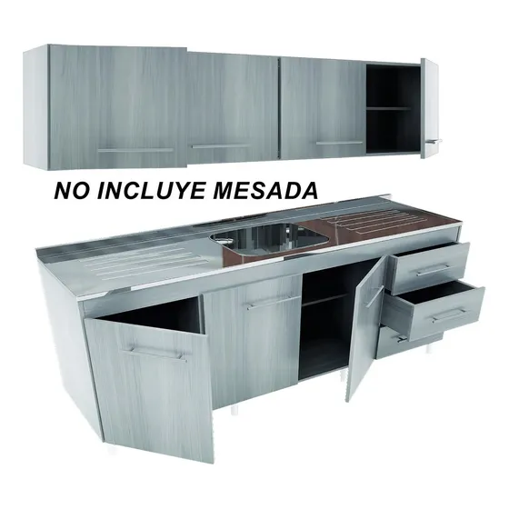 Combo Cocina 160 Bajo Mesada + Alacena 160 Cm Colores Color Jacarandá