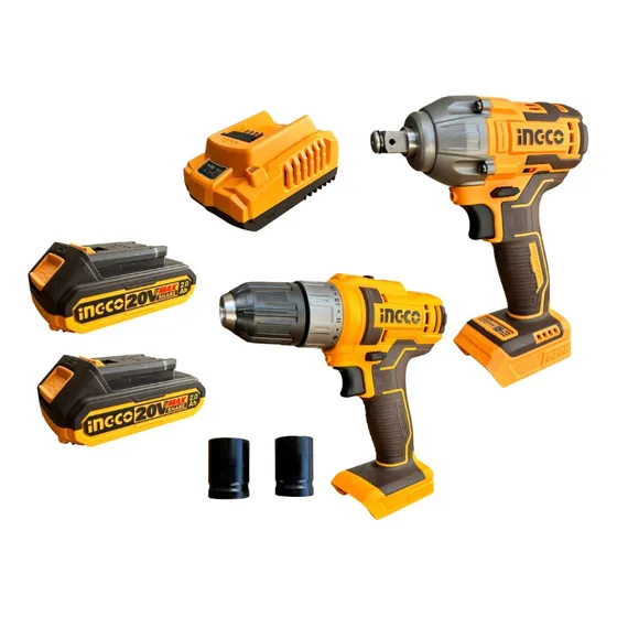 Kit Llave De Impacto + Taladro Inalámbrico INGCO 20v +2 Baterías COSLI230702