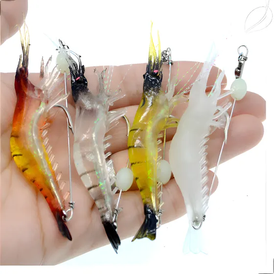 Isca Artificial Camarão Silicone Com Anzol Corvina Kit 5 Un