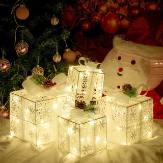 Cajas De Regalo Iluminadas, Set De 4, Led Cálido, Decoración Cajas De Regalo Iluminadas, Set De 4, Led Cálido, Decoración