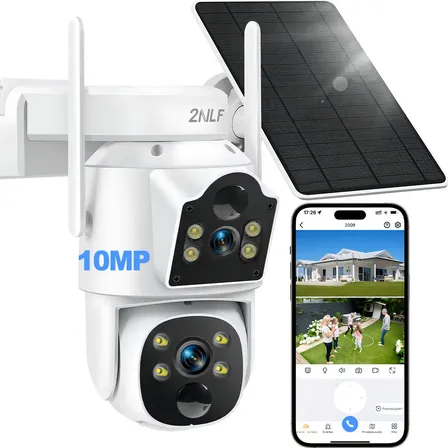 2nlf® 10mp Câmera Solar De Segurança Wifi Duas Lentes Duas Telas Cor Branca Branco