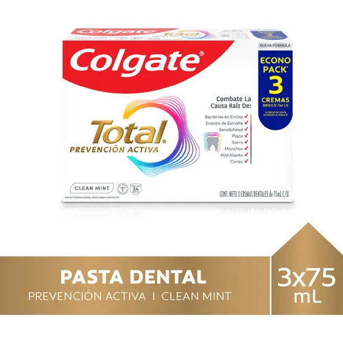 Crema Dental Colgate Total Clean Mint Prevención Activa 3x75ml