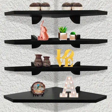 Kit 4 Prateleiras De Canto Organizadora Em Mdf 35 X 35 Cor Preto