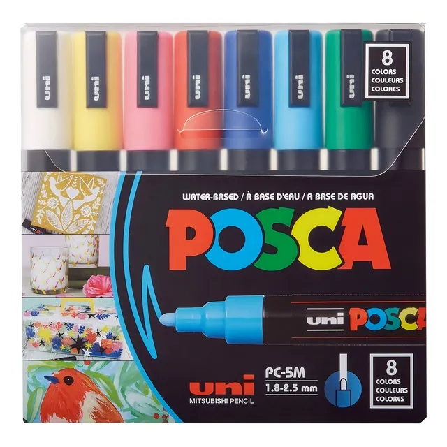 Uni Posca Plumones Pc-5m Tonos Básicos 8 Piezas Originales Color Multicolor