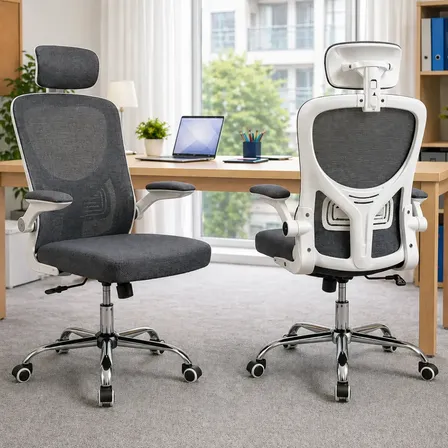 Cadeira De Escritório Ergonômica Giratória Bari Tela Mesh Cinza Espuma