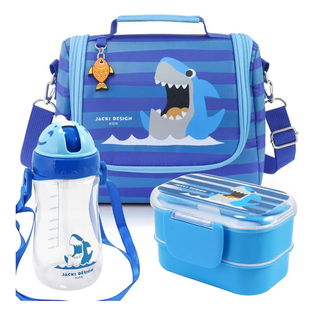 Lancheira Bolsa Térmica Infantil Escolar Marmita Garrafinha Cor Azul - Tubarão Tubarão - A...