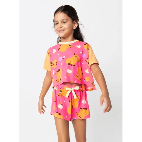 Pijama Manga Curta Viscolycra Menina Kids Capivara Vibes