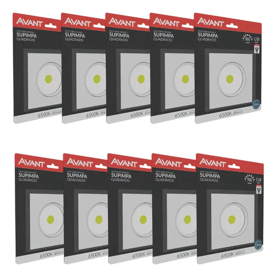 Kit 10 Spot Led Quadrado Embutir 6500k 12w 127/220V Frio Avant Cor Branco 127/220V