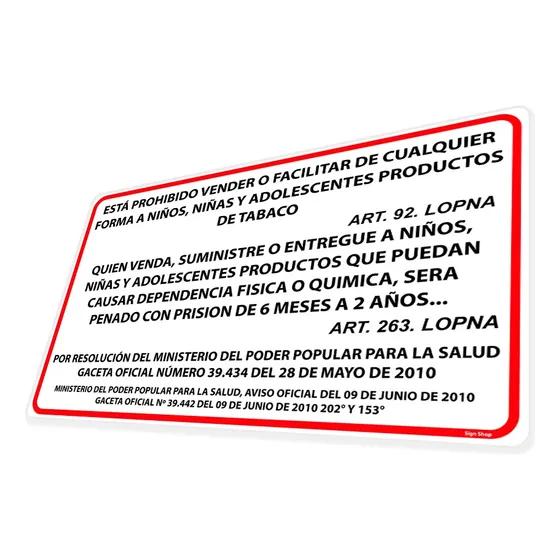 Letrero Prohibido Vender Tabaco Lopna Rígido