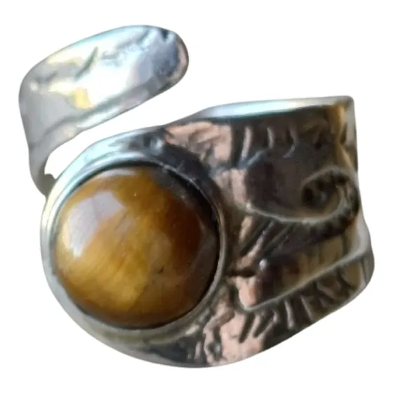 Anillo Ojo De Tigre Ajustable Plata 95 Poder Foco Balance