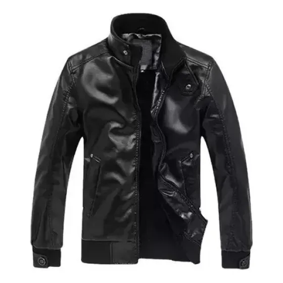 Chaqueta De Cuero Con Cuello De Moto For Hombre Barata