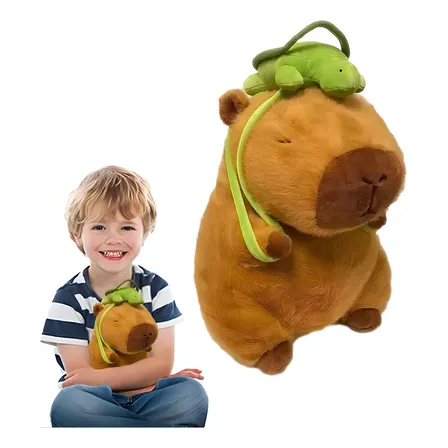 Peluche Capibara Juguetes De Bebe Con Mochila Tortugas 23cm Marrón Claro