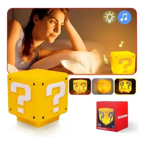 Luminária De Cabeceira Super Mario Bros Com Som Cubo Bloco G