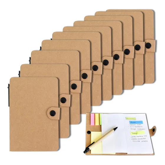 Libreta Ecológica Con Notas Adhesivas Post It Y Pluma, 10 Pz Color Caqui