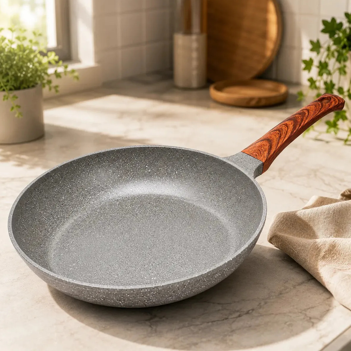 Frigideira Cerâmica Antiaderente 24cm Indução Cooktop Fogão a Gás Não Gruda Sem Óleo Cor Cinza Granito