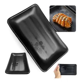 Kit 50 Travessas Pretas Petisco Sushi 17,8cm Melamina Kanpai Kit 50 Travessas Pretas Petisco Sushi 17,8cm Melamina Kanpai