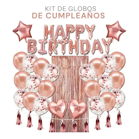 Set De Globos Para Feliz Cumpleaños Cortinas Flecos Color Gold Feliz cumple