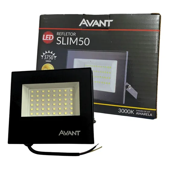 Refletor Led Slim 50w 3000k Branco Quente 110v/220v Ip65 a prova d'água Preto Cod: 259500577 Avant