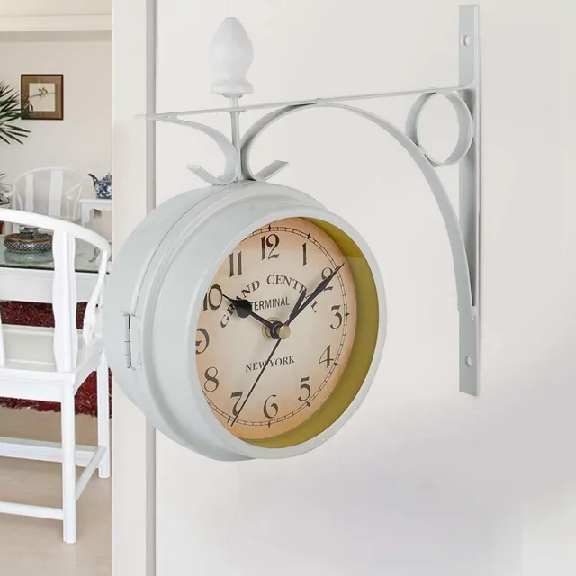 Aunma Reloj Pared Retro Doble Cara Colgante Metal Aspecto