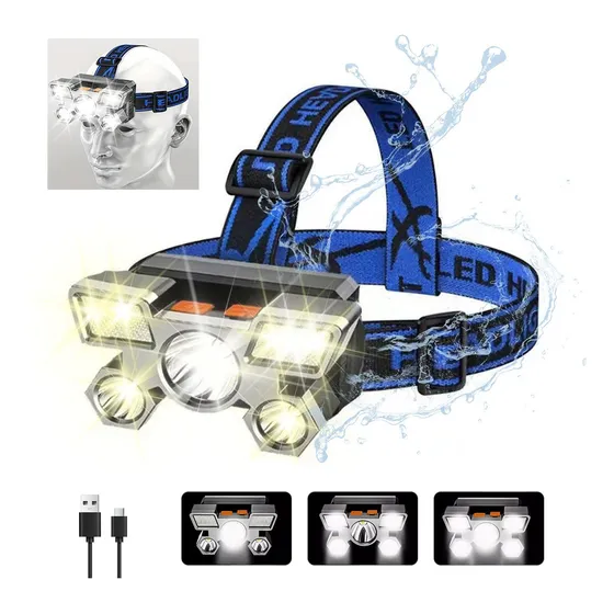 Lampara Minera Recargable 5 Leds Linterna De Cabeza Linterna Gris - Rectángulo Luz Blanco