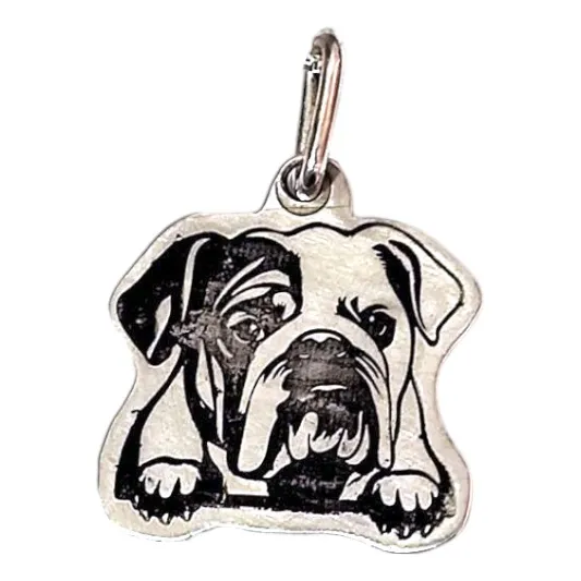 Dije Mascotabulldog Americano Grabado Láser En Plata Ley 925