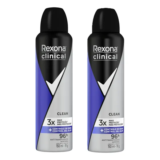 Desodorante Aerosol Clean Men Clinical Rexona 150 Ml. X 2 Un