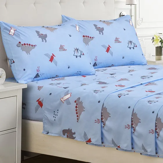 Juego Sábanas Matrimonial Infantil 4pz Supersuave Anti-ácaros Color Azul Acero