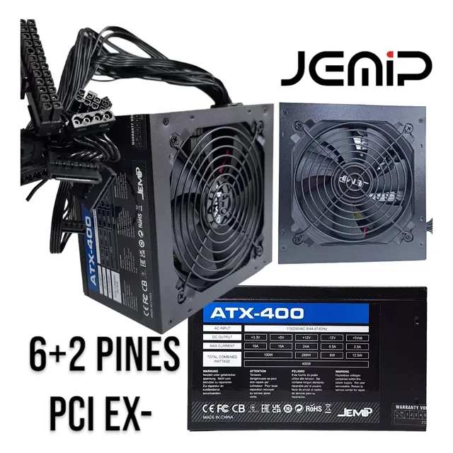 Fuente De Poder 400w Jemip Atx 8 Pines Pci Express 6+2 Gamer