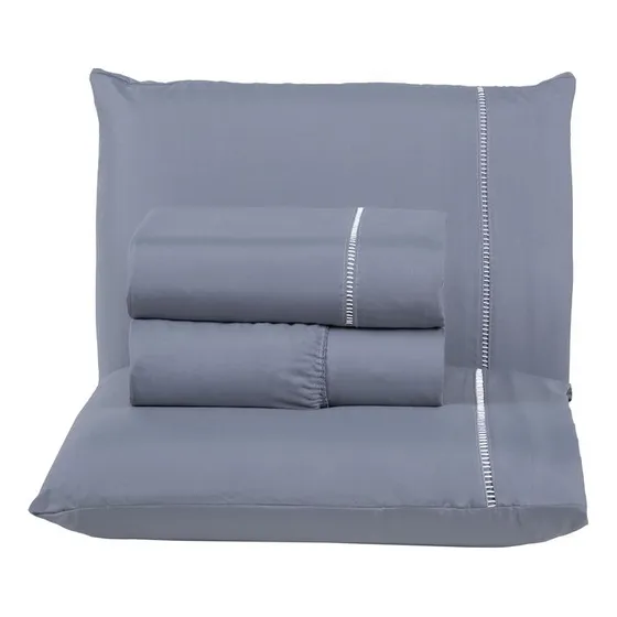 Jogo De Cama Casal Padrão 4 Peças Lençol Algodão 400 Fios Cor Cinza Desenho Do Tecido Liso