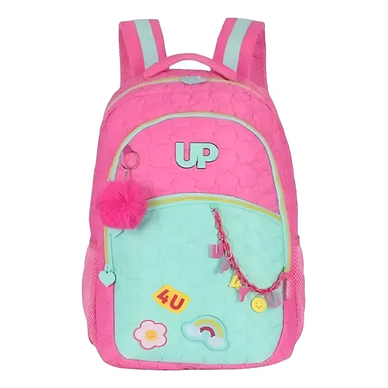 Mochila Luxcel Escolar Rosa E Preta 17l Pingentes Pompom