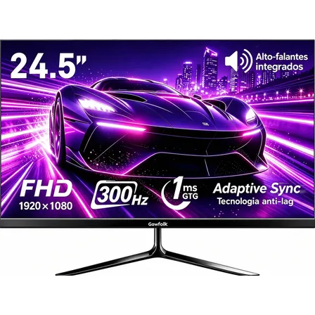 Monitor Gamer Gowfolk 24.5 Fhd 300hz 1ms Adaptive Sync Pc Preto 127/220v