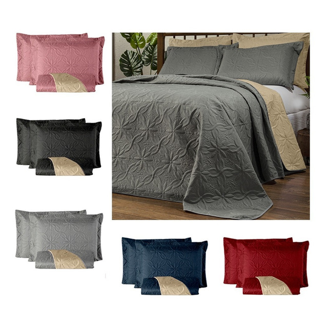 Colcha Casal Padrão Dupla Face Cobre Leito Floral Ultra 3pçs Colcha Casal Padrão Dupla Face Cobre Leito Floral Ultra 3pçs