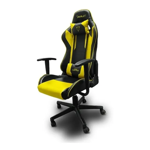 Silla de escritorio Ocelot OGS-02 gamer ergonómica negra y amarilla con tapizado de cuero sintético