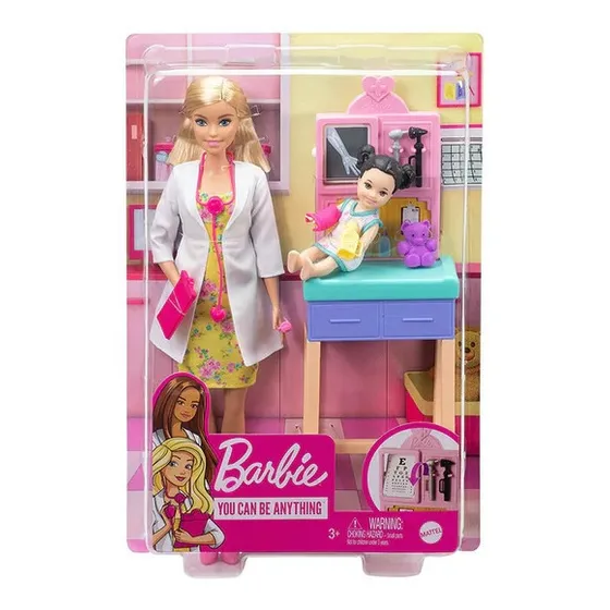 Barbie Pediatra Muñeca Rubia Doctora Con Bebe Y Accesorios