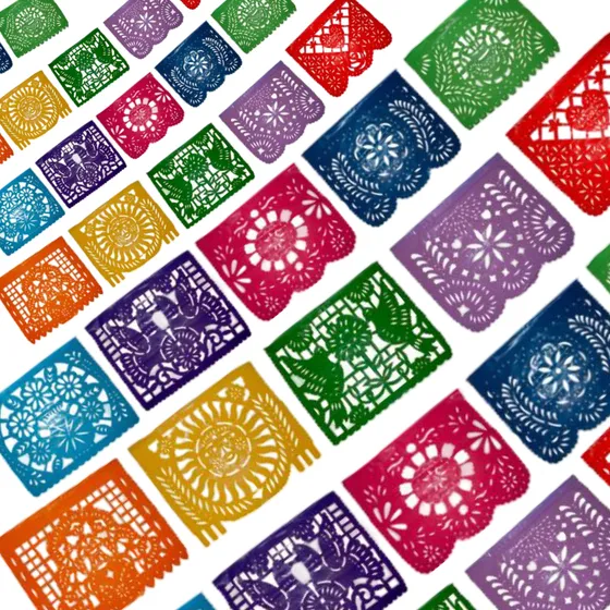 Papel Picado - Guirnalda En Plástico Picado Flores Y Colores