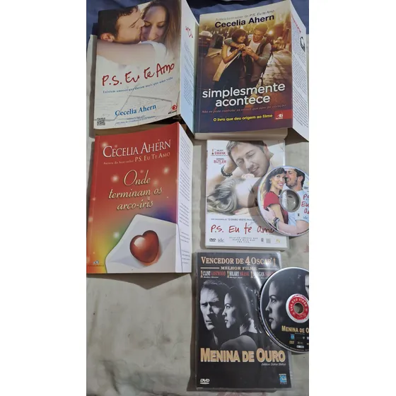 Livro P.s. Eu Te Amo + Simplesmente Acontece + Onde Terminam Os Arco-íris Capa Mole Editora Novo Conceito + Dvd P.s. Eu Te Amo Hilary Swank, Gerard Butler (novo)+ Menina De Ouro Clint Eastwood (usado)