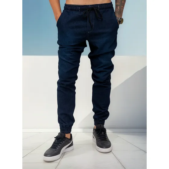 Calças Jeans Camuflada Masculina Jogger Com Punho Elastico