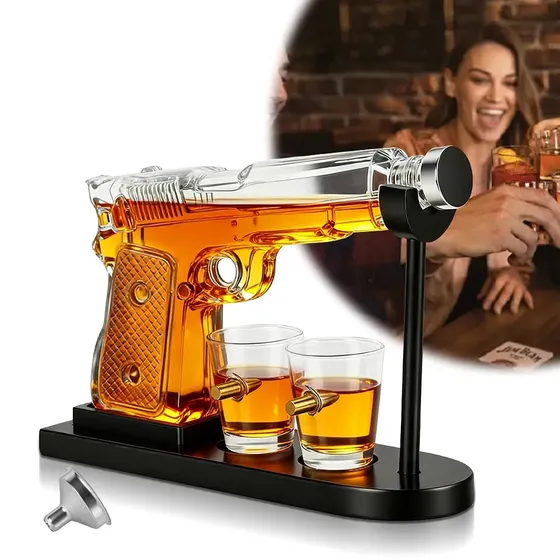 Decanter Whisky Com Tampa Presente Temático Com Dois Copos
