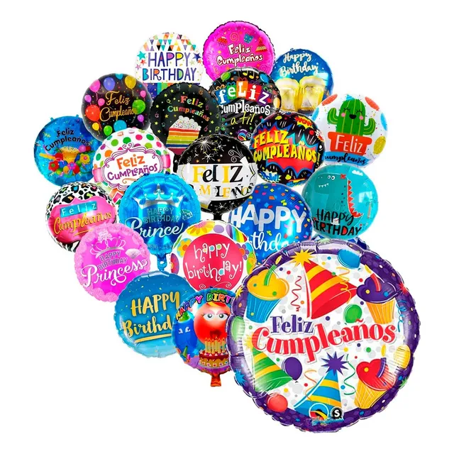 De A 50 Globos Metálicos Feliz Cumpleaños Gas Helio 45 Cm