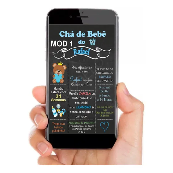 Arte Convite Digital Chá De Fraldas Chalkboard Urso Marrom