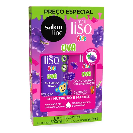 Kit Shampoo 300ml + Condicionador 200ml Kids Uva Salon Line