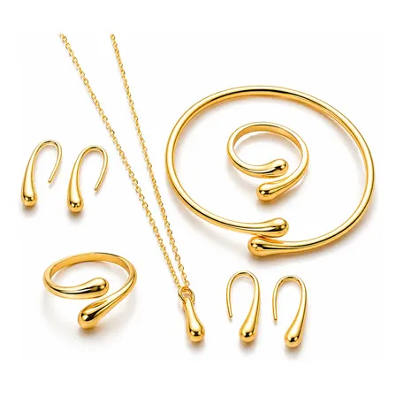 Kit Conjunto Feminino Gota 4 Peças Ajusta Completo Elegante Dourado