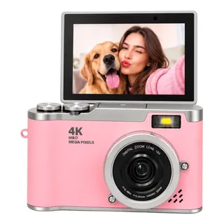 Câmera Digital Retro Com Zoom Tela Flip Para Selfie Portátil Rosa