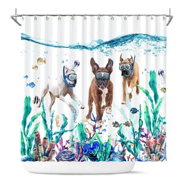 Cortina Ducha Tela Impermeable Diseño Perro Tipo Boxer 3d 60