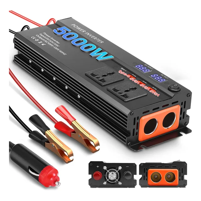 Inversor De Corriente 5000w Portable Converter For Auto 12v/24v A 110v, Automotive Current Inversor With Led Y Usb - C, Usb - A, Ac * 2, Interface Del Encendedor De Cigarrillos * 2